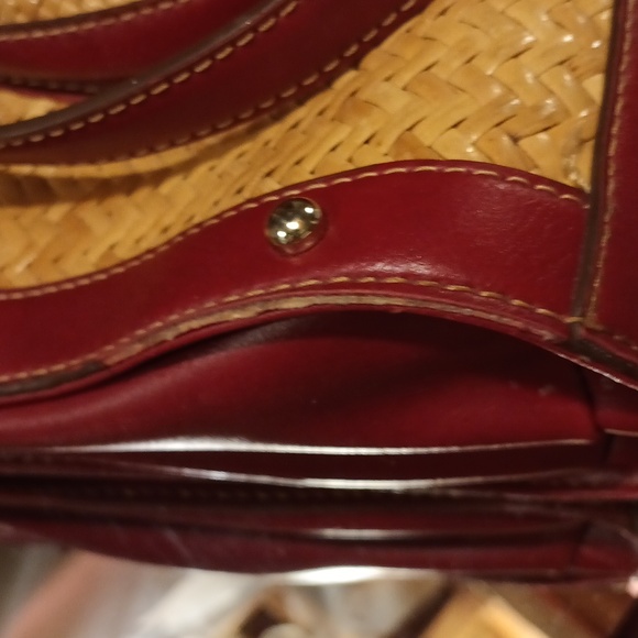 Etienne Aigner straw handbag brown with burgundy  Cordovan trim - Picture 10 of 13